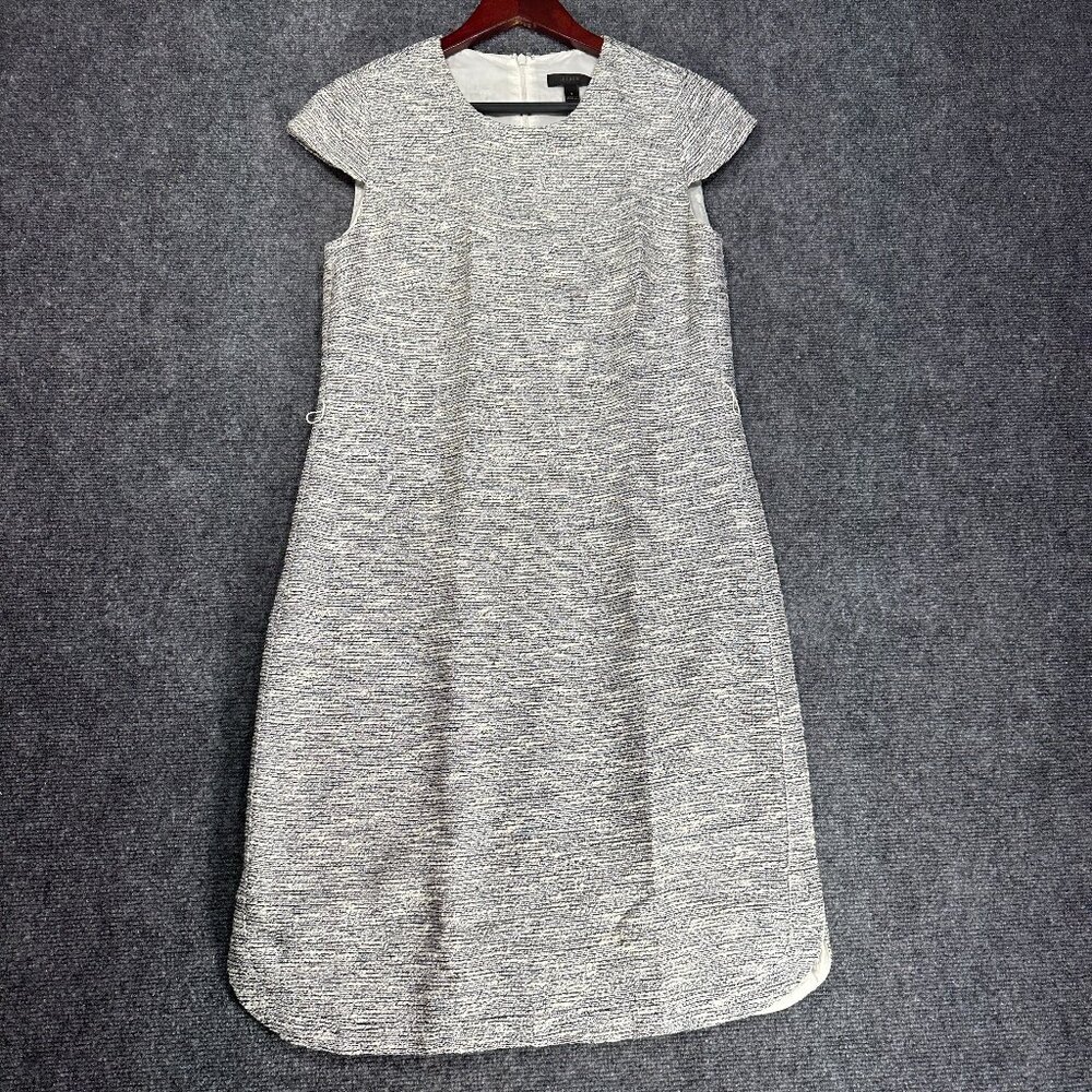 J Crew Dress Womens 4 Gray Belted Tweed Cap Sleeve E9495 NO BELT Back Zip Lined